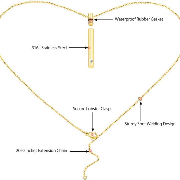 Stainless Steel Cremation Urn Necklace Memorial Pendant Adjustable Chain - Picture 3 of 7